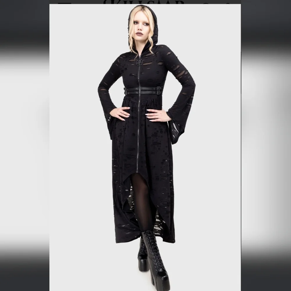 Killstar Black Asymmetrical Hooded Dress - Picture 4 of 9